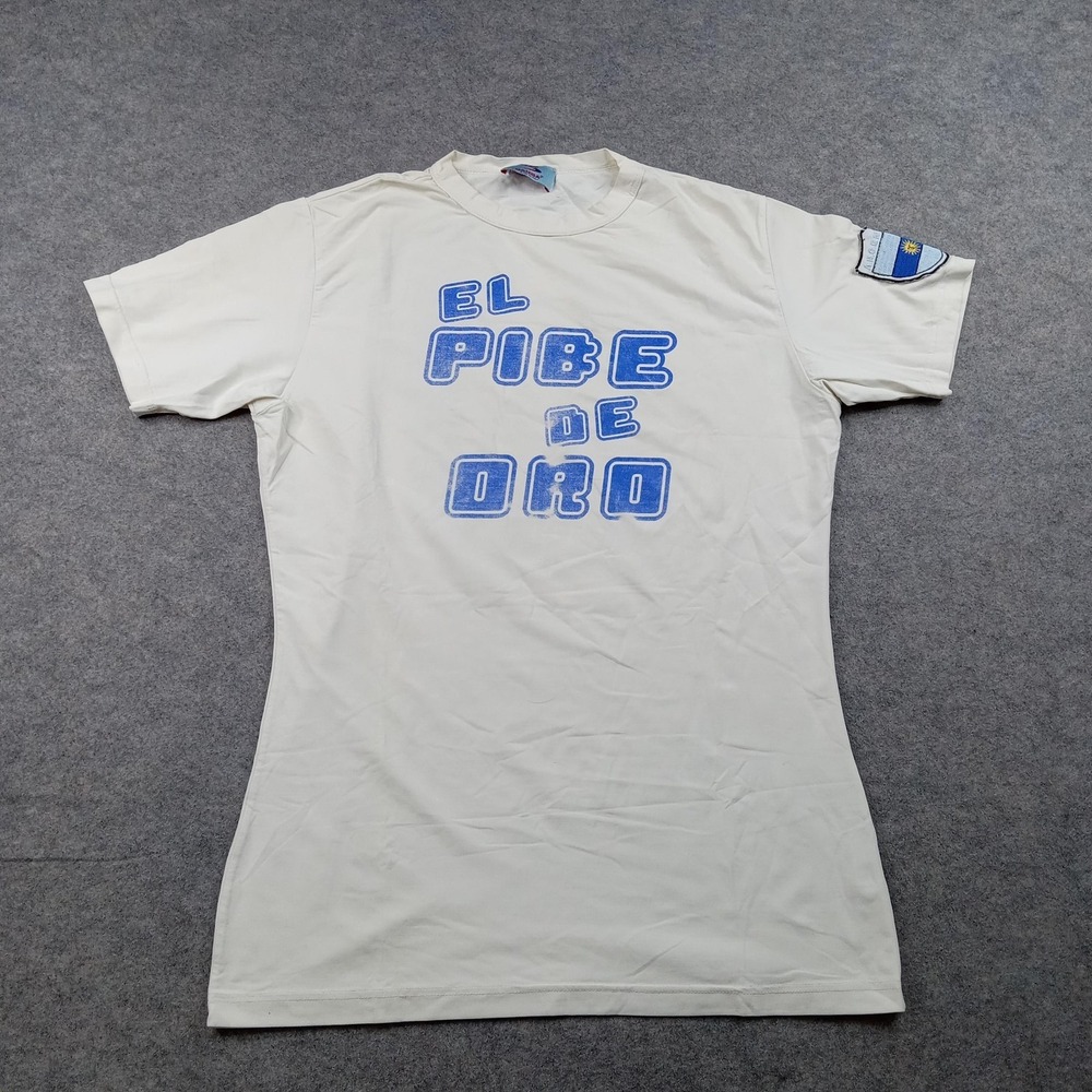 Argentina Soccer Shirt Mens Medium White El Pibe De Oro 10 Babba Italy Maradona